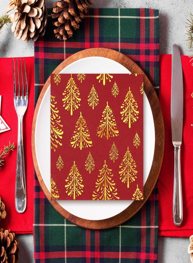 JarThenaAMCS مناديل كوكتيل عيد الميلاد من جارثينا إيه إم سي إس، 100 قطعة، ورق أحمر وذهبي لامع، مزينة بشجرة عيد الميلاد، مناديل ورقية للاستخدام مرة واحدة، مثالية لحفلات عيد الميلاد الشتوية، أدوات مائدة وديكور. - Image 5